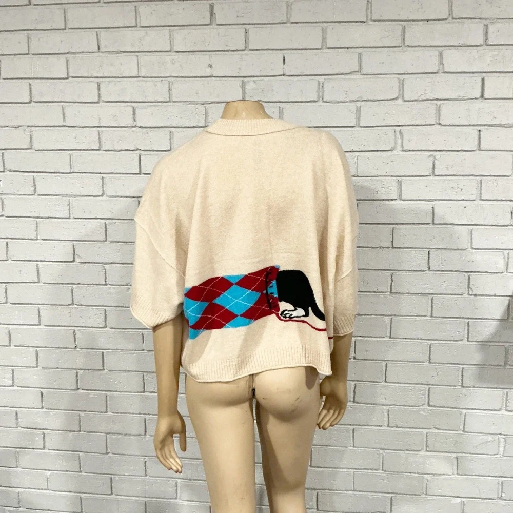 Anthropologie Dachshund Dog Cashmere Knit Sweater Beige NWT - Picture 4 of 15